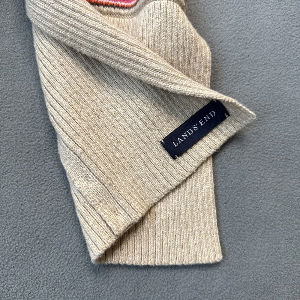Lands End‎ Scarf Womens Beige Multi Fair Isle Buttons Double Sided 72
